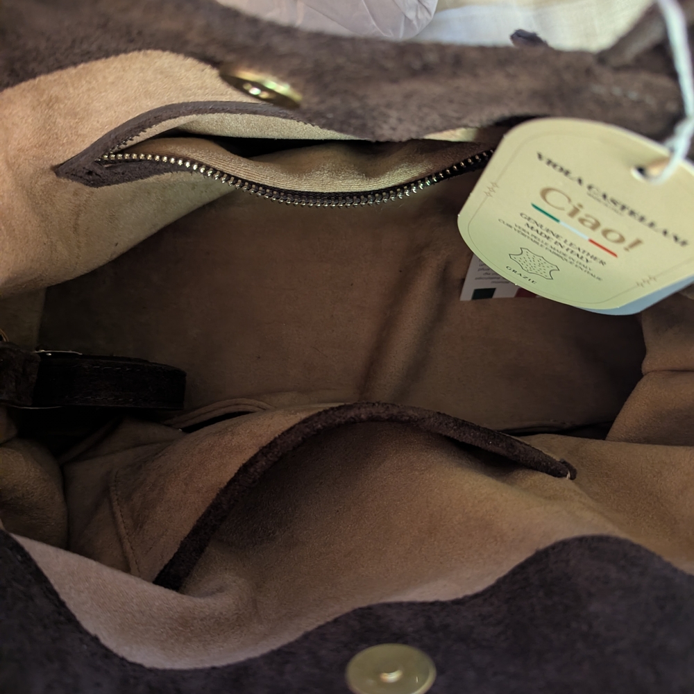 Sophisticated Chocolate Suede Satchel - Picture 6 of 13